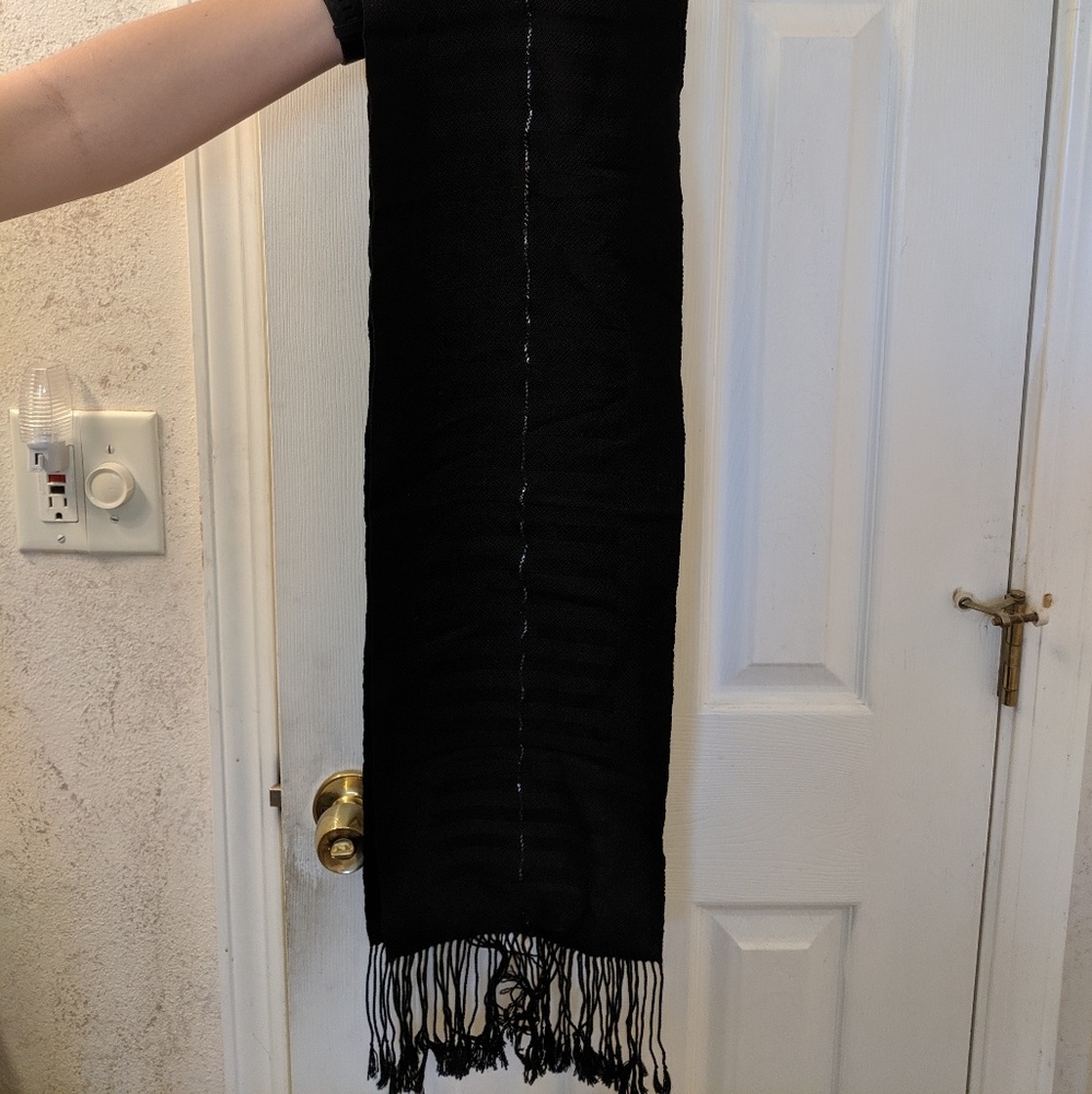 Handmade Black silk scarf with SS wire woven in